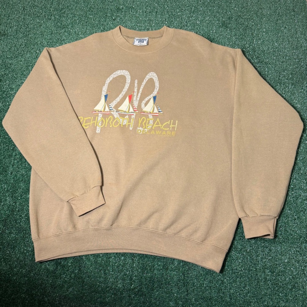 Vintage Lee Heavyweight Rehoboth Beach Delaware Sweatshirt Tan XL Made in USA